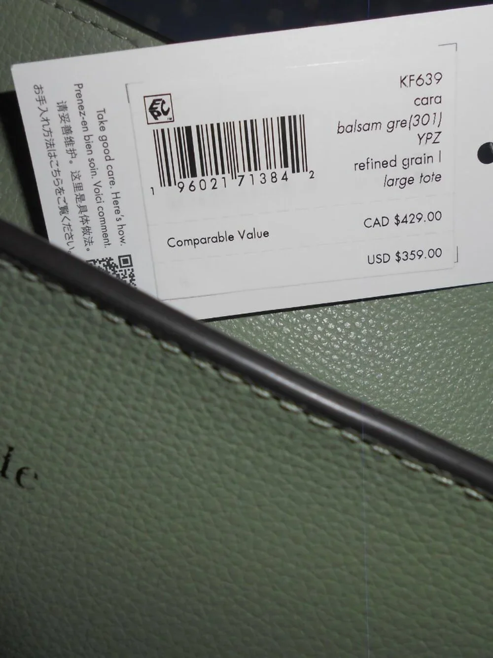 NWT Kate Spade Balsam Green Leather Large Tote Very Elegant